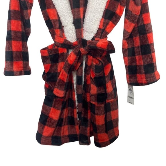 Jenni Intimates Hooded Robe Womens Medium/Large Red Black New Belted - Picture 4 of 8